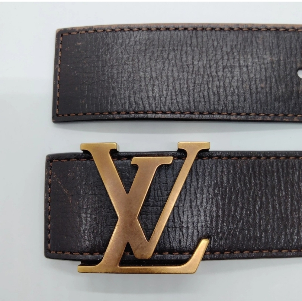 Authentic Louis Vuitton Brown Leather Belt with Gold Buckle Size 85/34 - Picture 3 of 6